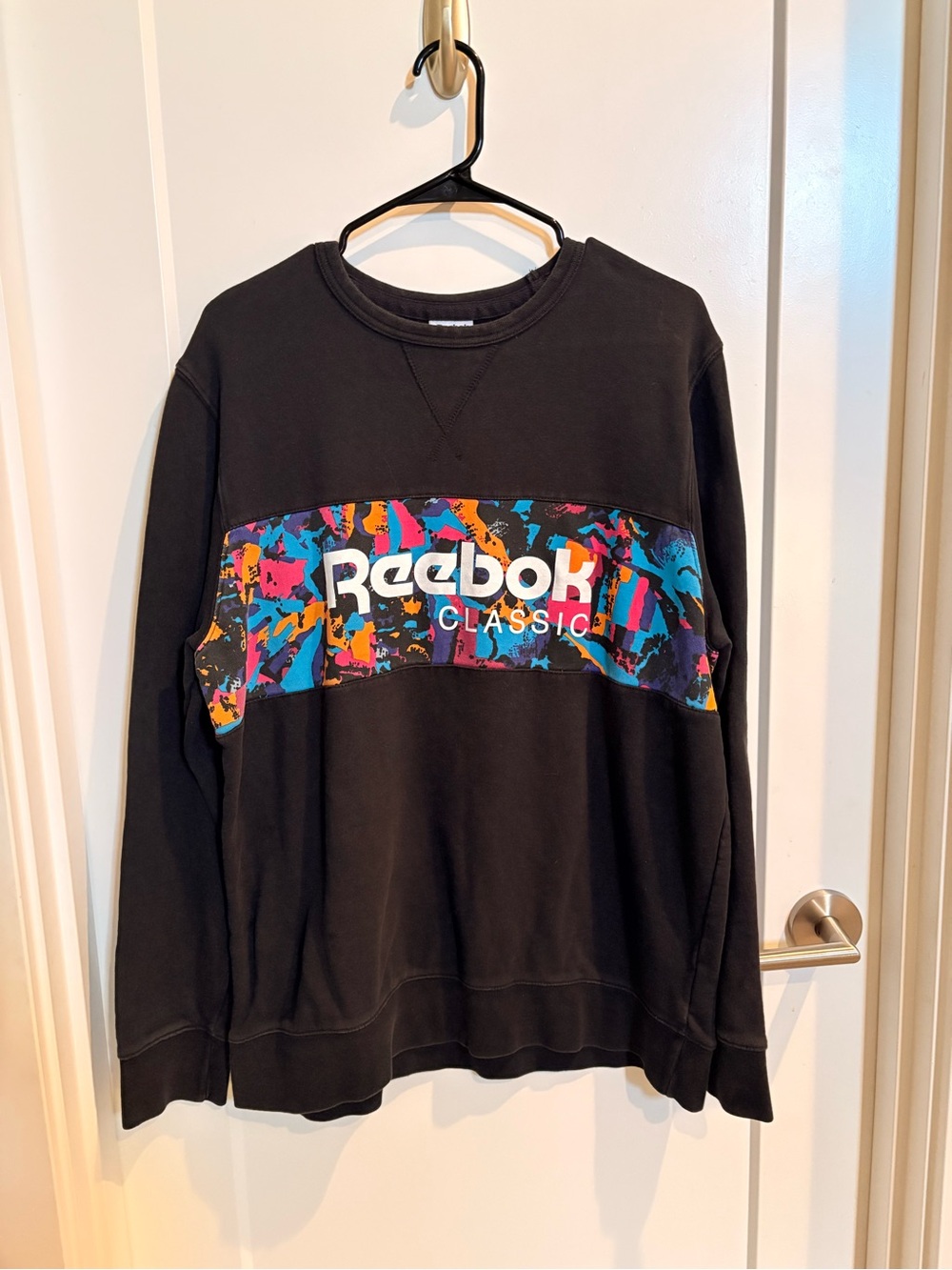 Reebok Black Crewneck Sweatshirt with Colorful Graphic Panel